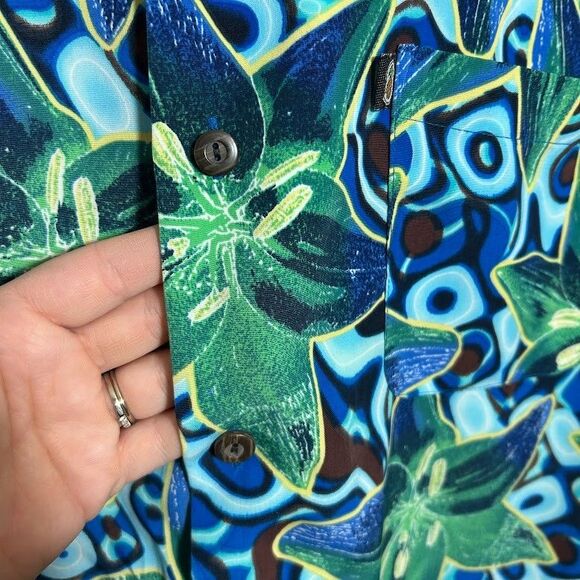 VTG Y2K Pineapple Connections Hawaiian Shirt Mens M Blue Floral Button Up - Picture 6 of 7